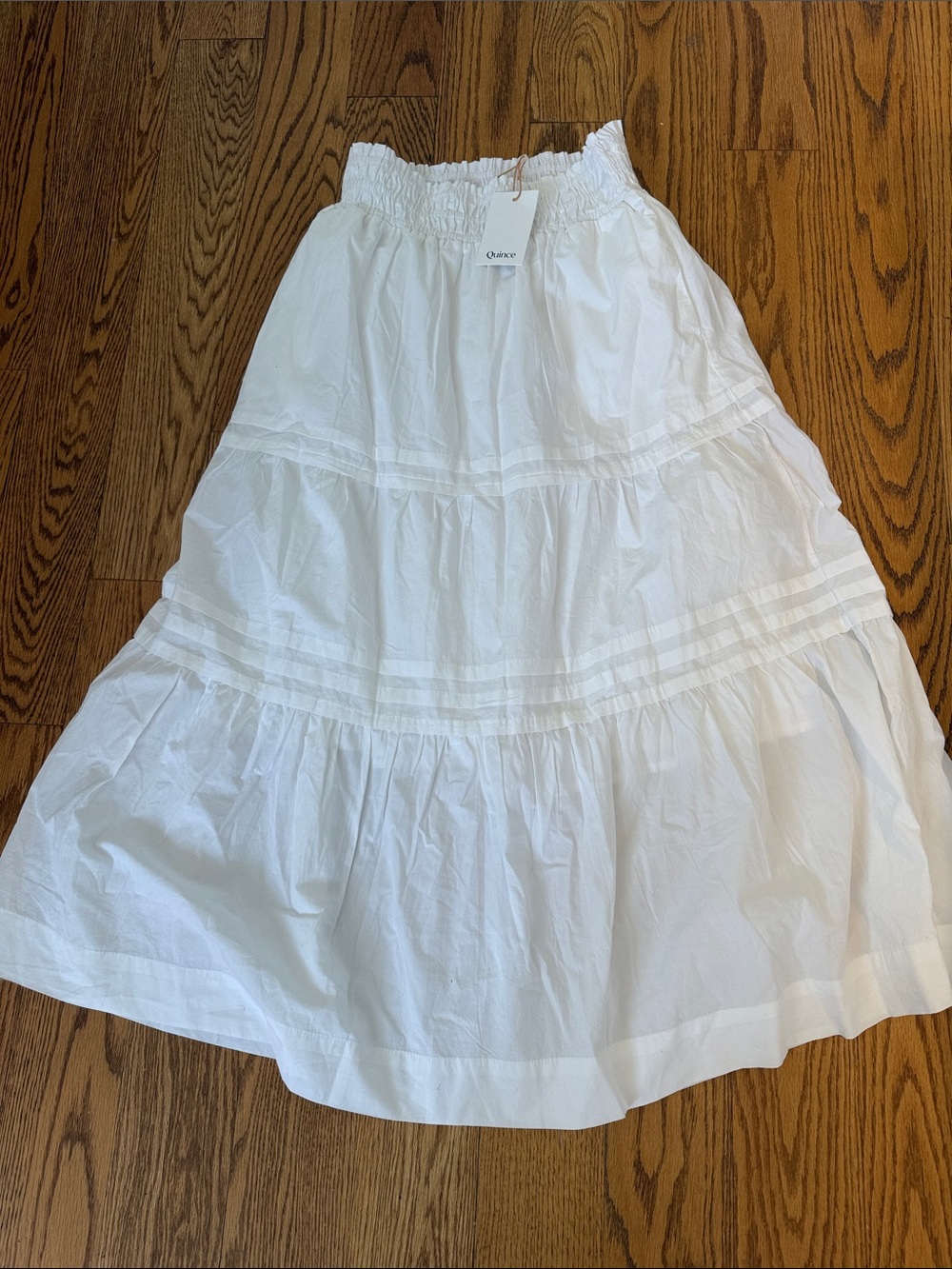 New with Tags Quince White Tiered Cotton Maxi Skirt with Elastic Waist small